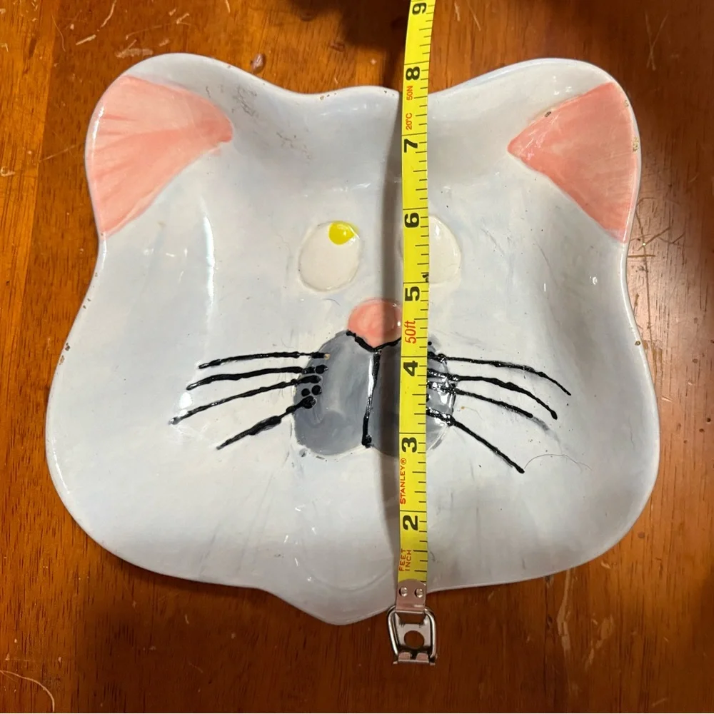 Whimsical Handmade large cat dish, lovingly made and signed by artist.